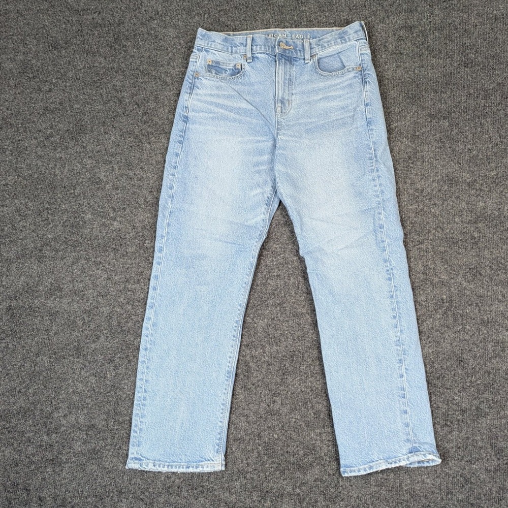 American Eagle Light Wash High Rise Straight Leg Jeans Womens 4 Short Blue